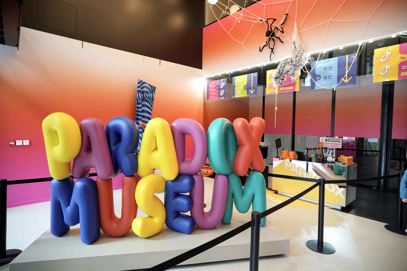 The colourful 3D "Paradox Museum" lettering greets visitors at the entrance of the interactive museum in
